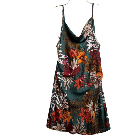 Tropical Printed Sling Satin Low Neck Slim Waist Floral Dress Women’s Size M - Picture 2 of 8